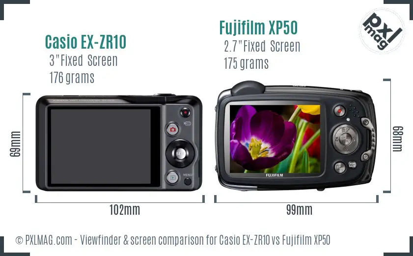 Casio EX-ZR10 vs Fujifilm XP50 Screen and Viewfinder comparison