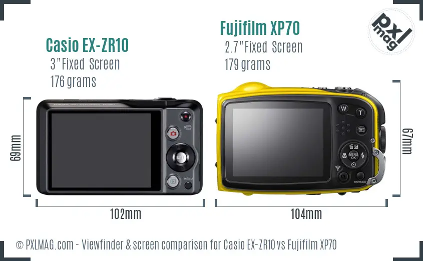Casio EX-ZR10 vs Fujifilm XP70 Screen and Viewfinder comparison