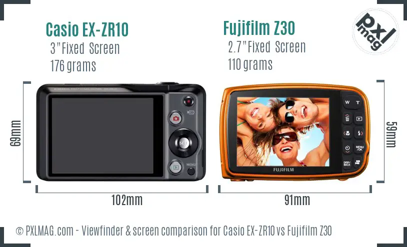 Casio EX-ZR10 vs Fujifilm Z30 Screen and Viewfinder comparison