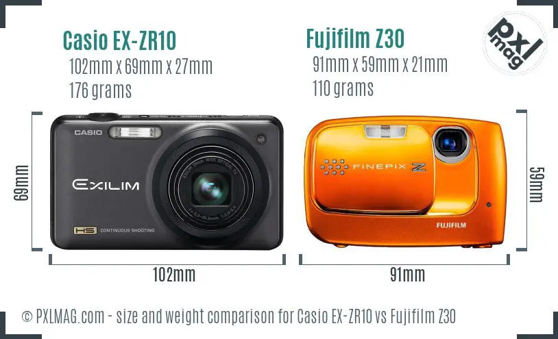 Casio EX-ZR10 vs Fujifilm Z30 size comparison
