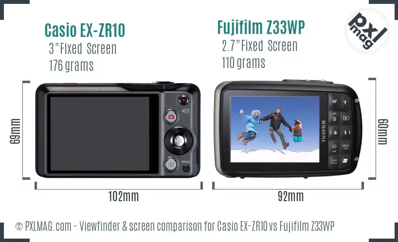 Casio EX-ZR10 vs Fujifilm Z33WP Screen and Viewfinder comparison