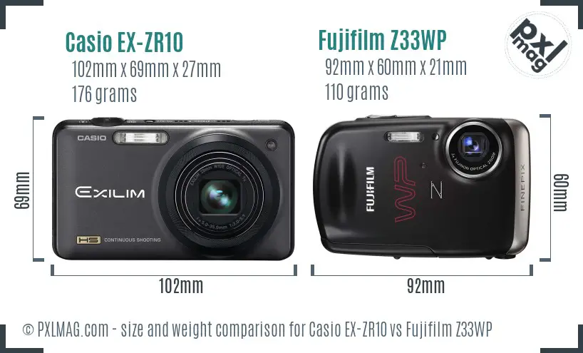 Casio EX-ZR10 vs Fujifilm Z33WP size comparison