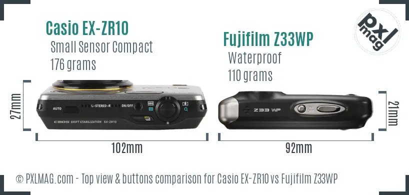 Casio EX-ZR10 vs Fujifilm Z33WP top view buttons comparison