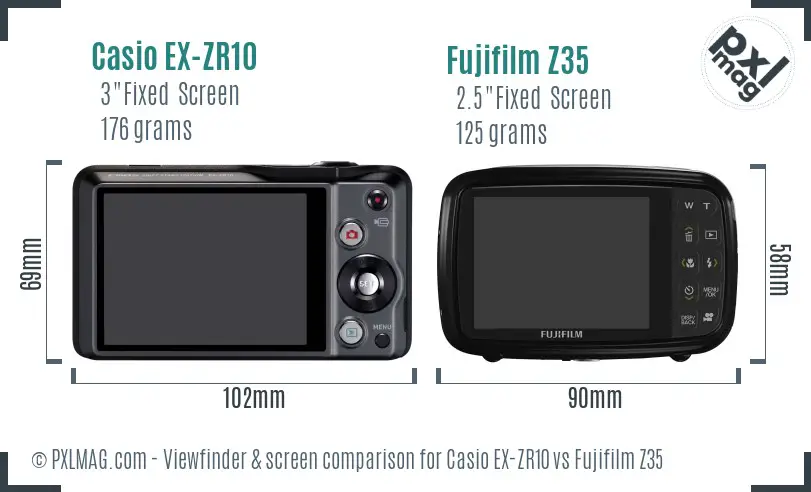Casio EX-ZR10 vs Fujifilm Z35 Screen and Viewfinder comparison