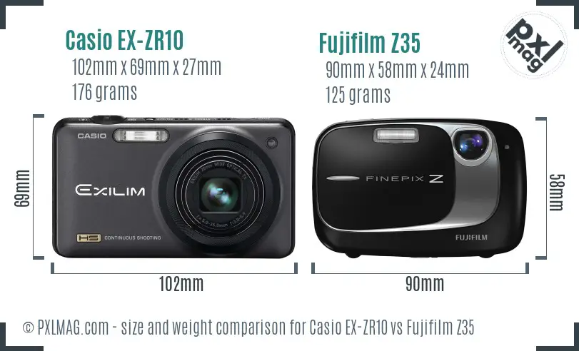 Casio EX-ZR10 vs Fujifilm Z35 size comparison