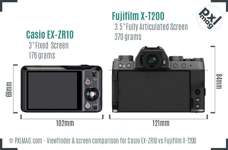 Casio EX-ZR10 vs Fujifilm X-T200 Screen and Viewfinder comparison