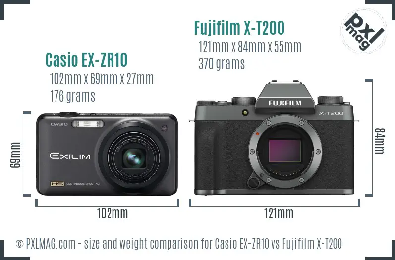 Casio EX-ZR10 vs Fujifilm X-T200 size comparison