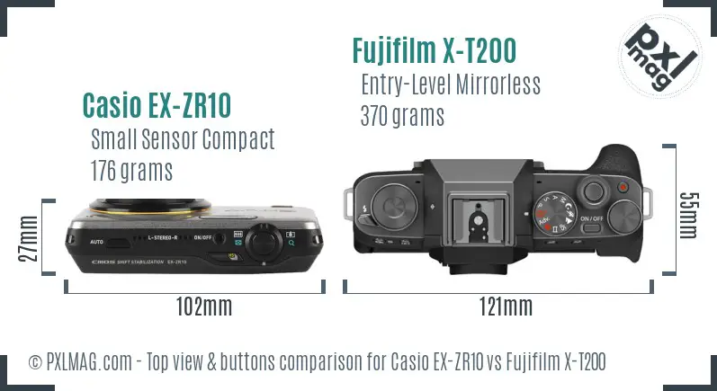 Casio EX-ZR10 vs Fujifilm X-T200 top view buttons comparison