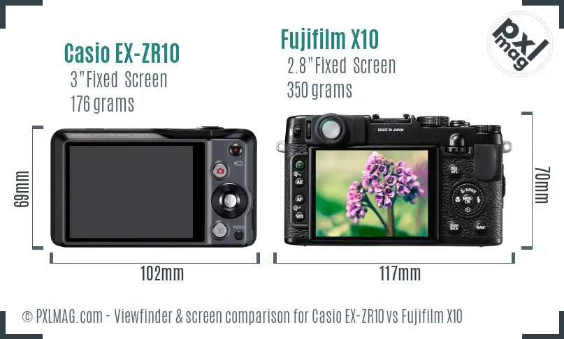 Casio EX-ZR10 vs Fujifilm X10 Screen and Viewfinder comparison