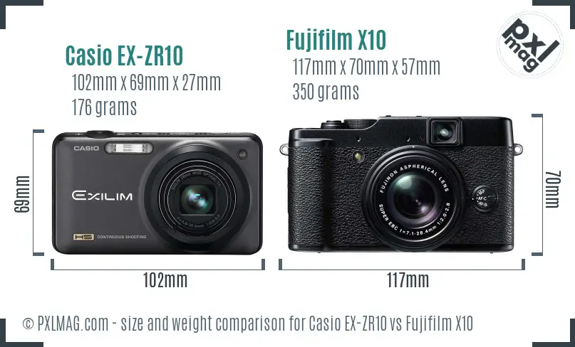Casio EX-ZR10 vs Fujifilm X10 size comparison