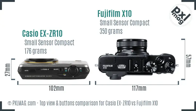 Casio EX-ZR10 vs Fujifilm X10 top view buttons comparison