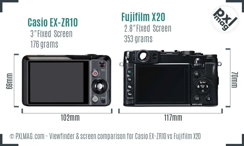 Casio EX-ZR10 vs Fujifilm X20 Screen and Viewfinder comparison