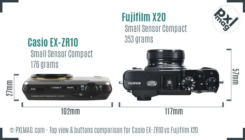 Casio EX-ZR10 vs Fujifilm X20 top view buttons comparison
