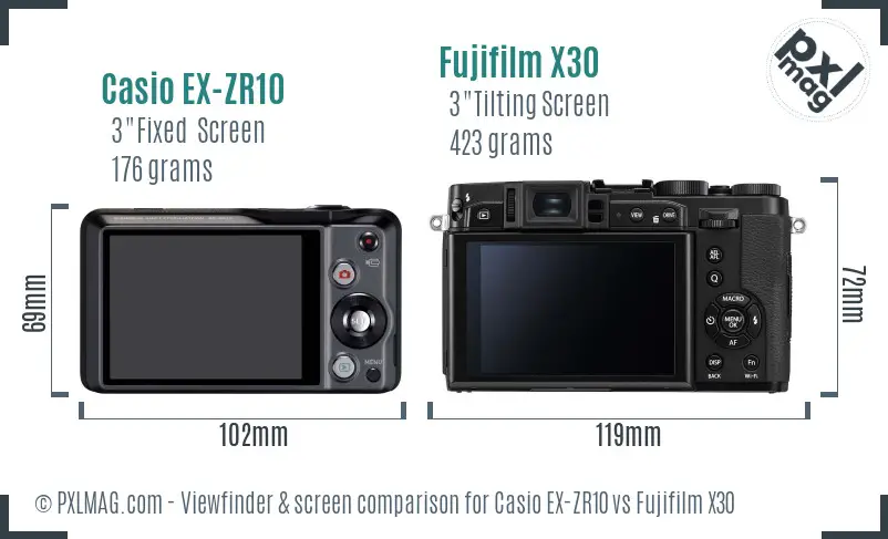 Casio EX-ZR10 vs Fujifilm X30 Screen and Viewfinder comparison