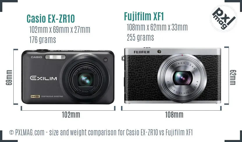 Casio EX-ZR10 vs Fujifilm XF1 size comparison