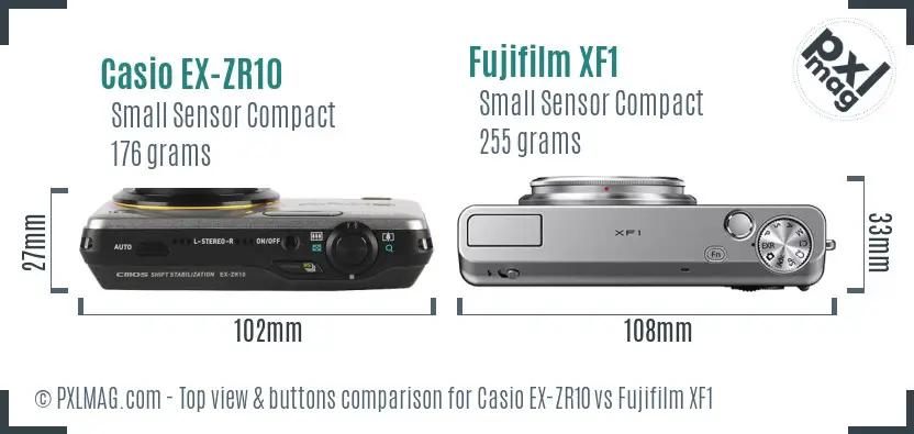 Casio EX-ZR10 vs Fujifilm XF1 top view buttons comparison