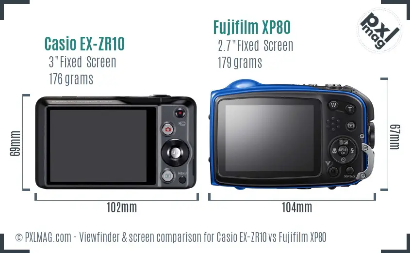 Casio EX-ZR10 vs Fujifilm XP80 Screen and Viewfinder comparison