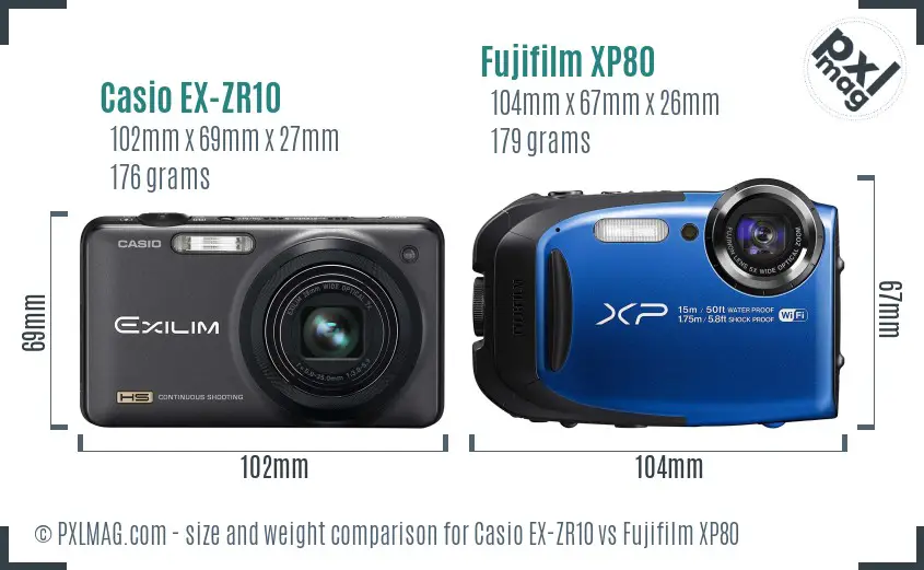 Casio EX-ZR10 vs Fujifilm XP80 size comparison