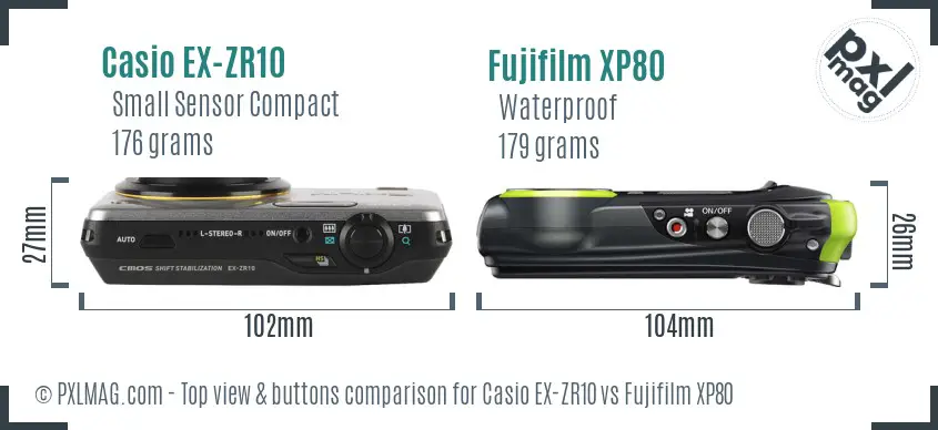 Casio EX-ZR10 vs Fujifilm XP80 top view buttons comparison