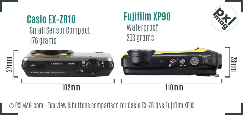 Casio EX-ZR10 vs Fujifilm XP90 top view buttons comparison