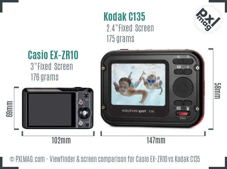 Casio EX-ZR10 vs Kodak C135 Screen and Viewfinder comparison