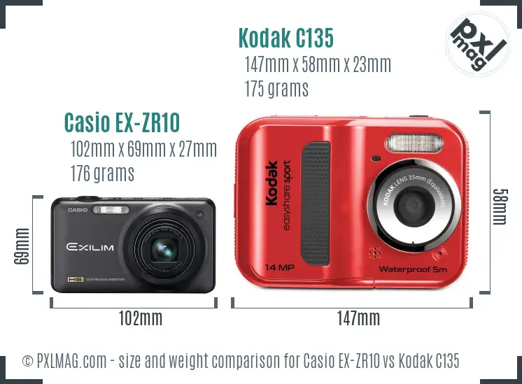 Casio EX-ZR10 vs Kodak C135 size comparison