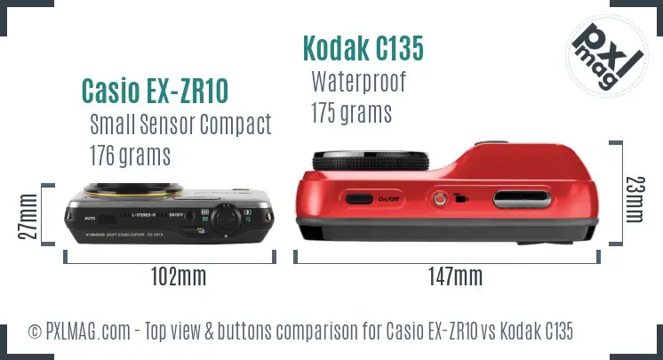 Casio EX-ZR10 vs Kodak C135 top view buttons comparison