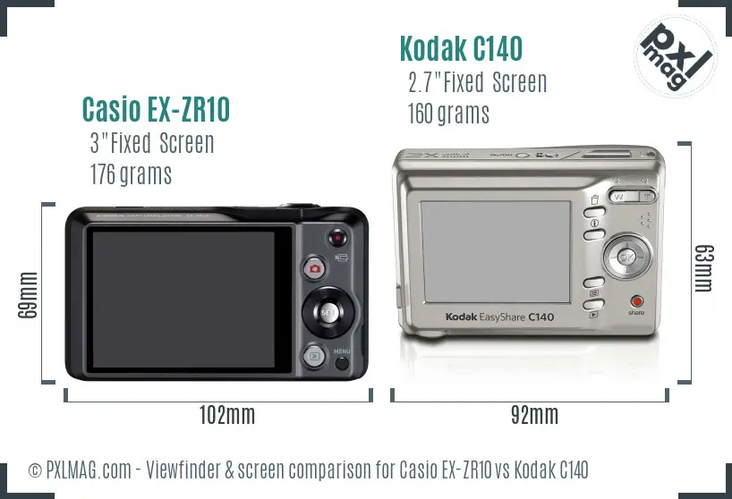 Casio EX-ZR10 vs Kodak C140 Screen and Viewfinder comparison
