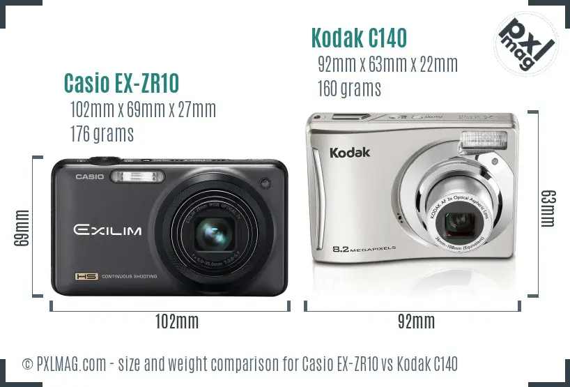 Casio EX-ZR10 vs Kodak C140 size comparison