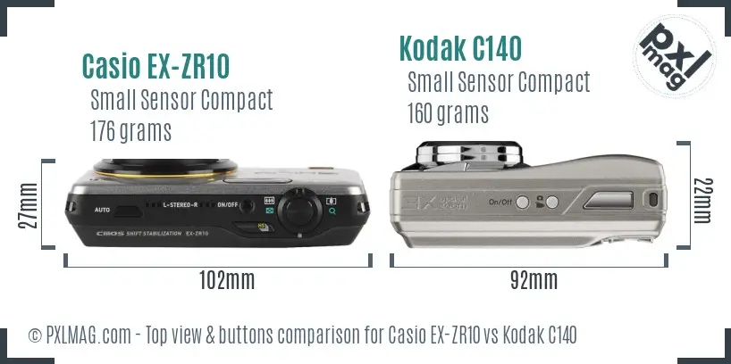 Casio EX-ZR10 vs Kodak C140 top view buttons comparison