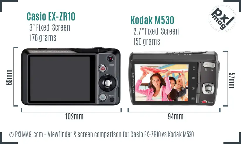 Casio EX-ZR10 vs Kodak M530 Screen and Viewfinder comparison