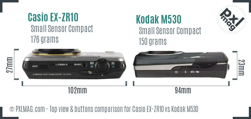 Casio EX-ZR10 vs Kodak M530 top view buttons comparison