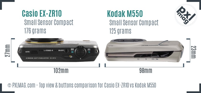 Casio EX-ZR10 vs Kodak M550 top view buttons comparison