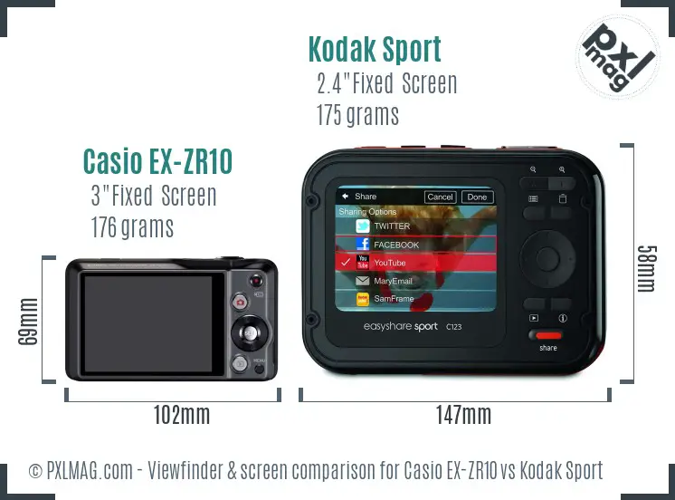 Casio EX-ZR10 vs Kodak Sport Screen and Viewfinder comparison