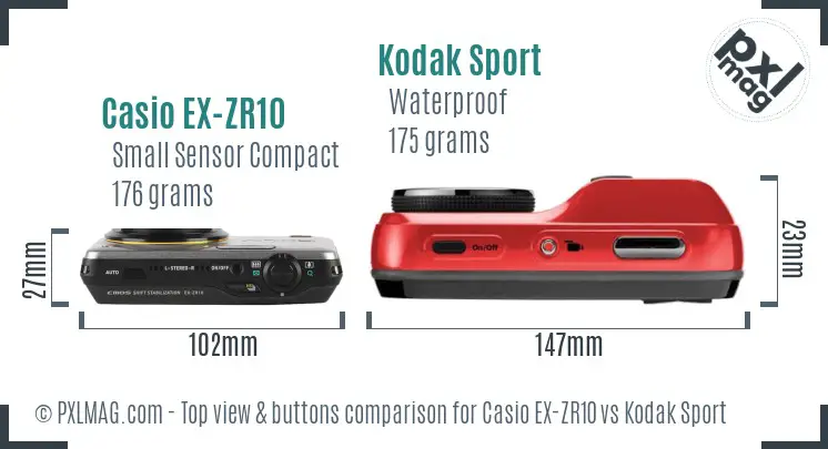 Casio EX-ZR10 vs Kodak Sport top view buttons comparison