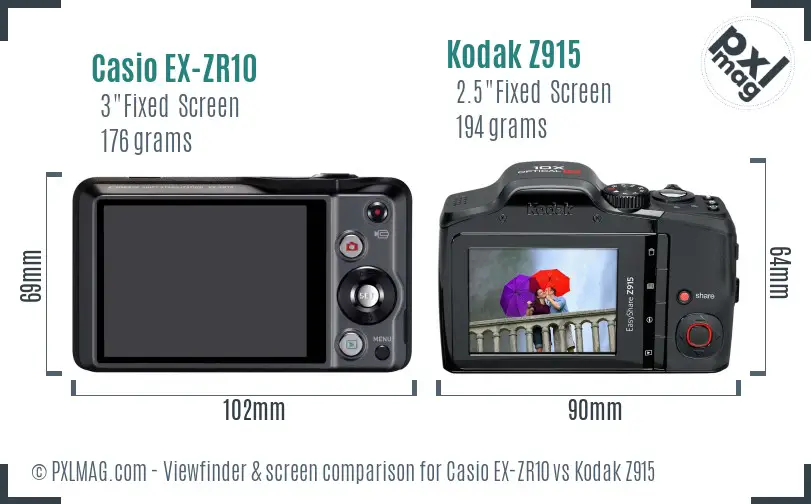 Casio EX-ZR10 vs Kodak Z915 Screen and Viewfinder comparison