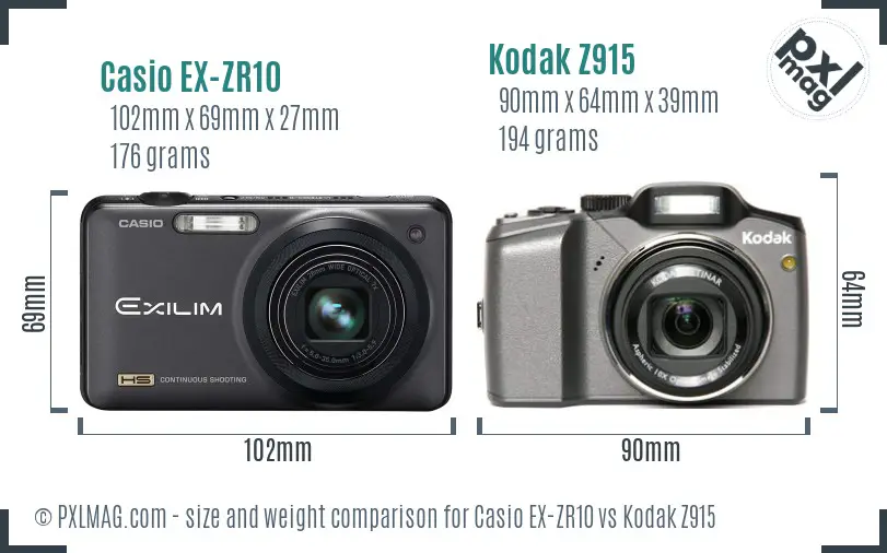 Casio EX-ZR10 vs Kodak Z915 size comparison