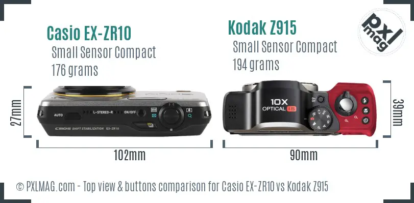 Casio EX-ZR10 vs Kodak Z915 top view buttons comparison