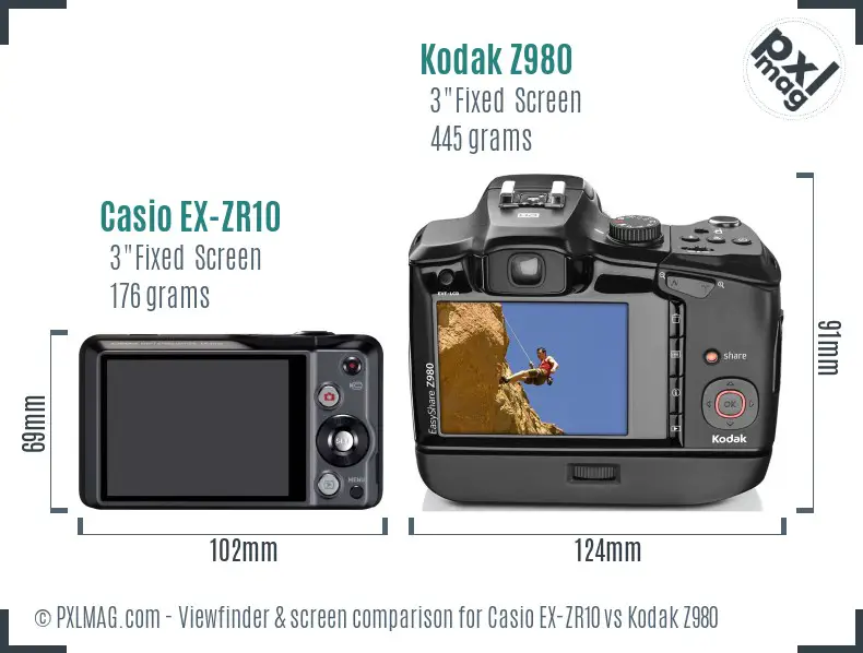 Casio EX-ZR10 vs Kodak Z980 Screen and Viewfinder comparison