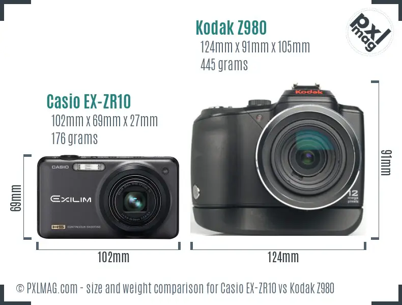 Casio EX-ZR10 vs Kodak Z980 size comparison