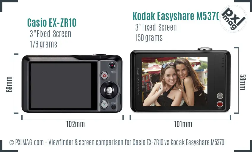 Casio EX-ZR10 vs Kodak Easyshare M5370 Screen and Viewfinder comparison