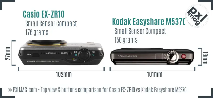 Casio EX-ZR10 vs Kodak Easyshare M5370 top view buttons comparison