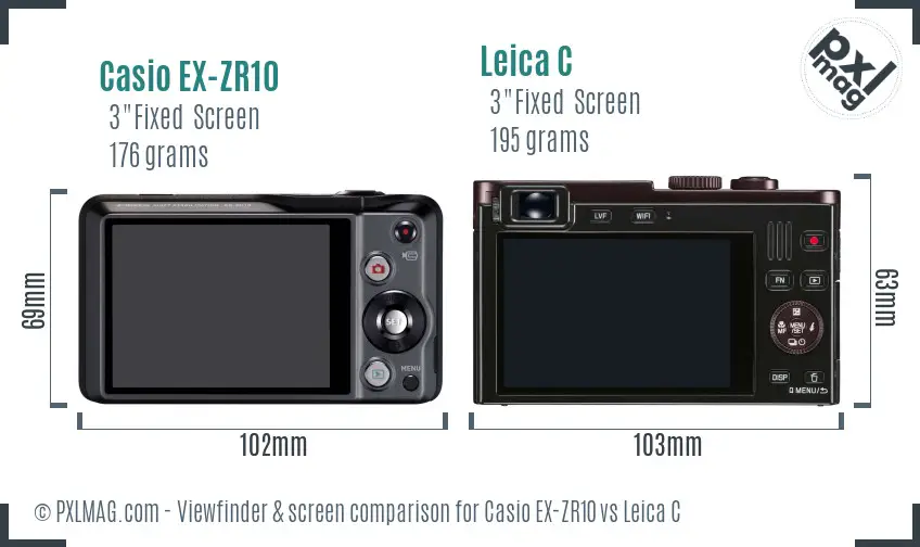 Casio EX-ZR10 vs Leica C Screen and Viewfinder comparison