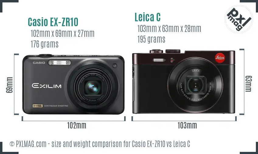 Casio EX-ZR10 vs Leica C size comparison