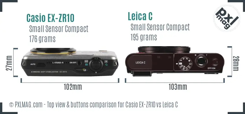 Casio EX-ZR10 vs Leica C top view buttons comparison