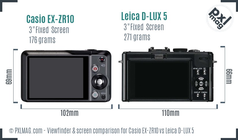 Casio EX-ZR10 vs Leica D-LUX 5 Screen and Viewfinder comparison