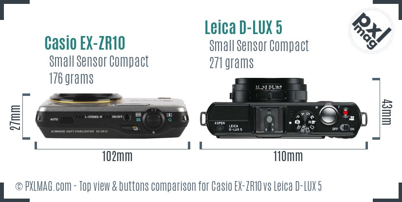 Casio EX-ZR10 vs Leica D-LUX 5 top view buttons comparison