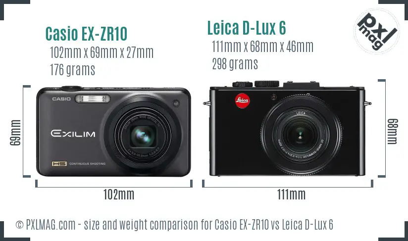 Casio EX-ZR10 vs Leica D-Lux 6 size comparison Casio EX-ZR10 vs Leica D-Lux 6 size comparison