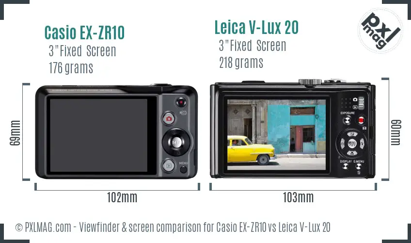 Casio EX-ZR10 vs Leica V-Lux 20 Screen and Viewfinder comparison