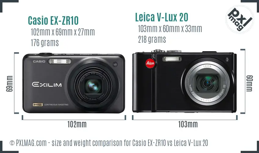 Casio EX-ZR10 vs Leica V-Lux 20 size comparison